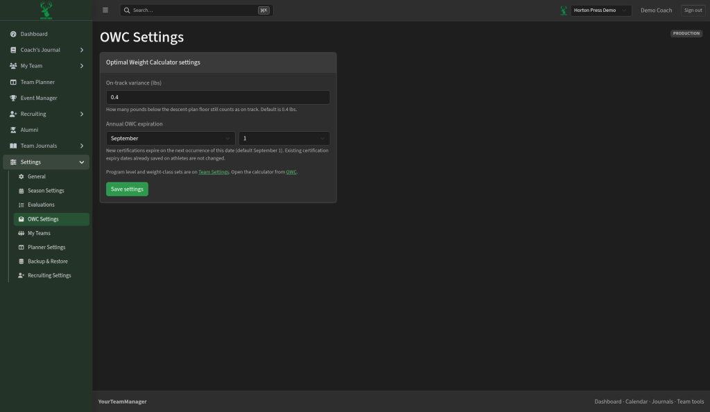 OWC settings
