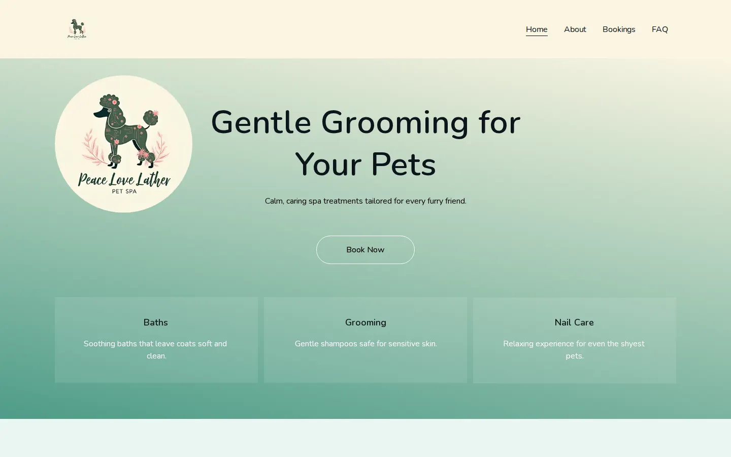 Peace, Love, Lather Pet Spa homepage